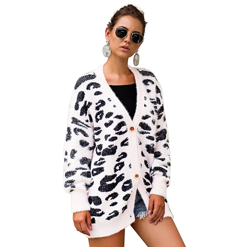 Leopard  v neck Cardigans winter leisure clothes women sweater