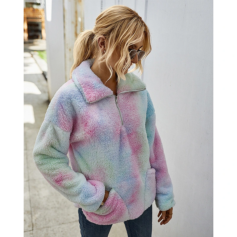 New style for women sweaters tie-dyed half zipper jumper women winter pullover sweaters mujer