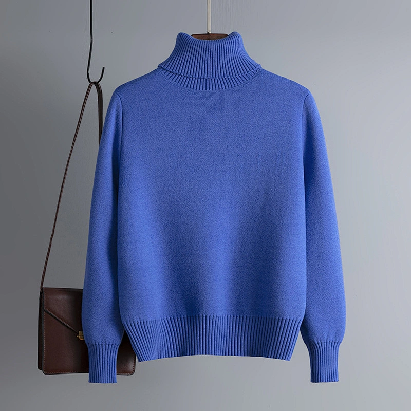 Plus velvet thick long  knitted sweaters women Pure color Slim fashion pullover turtleneck sweaters
