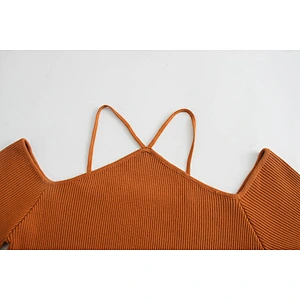 Straps Cut-out women brown black sexy sweater tops  trendy ripped wholesale backles fall fashion chic sweater