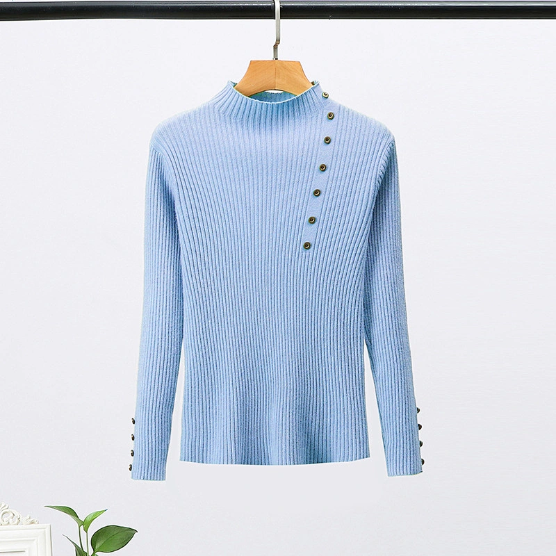 Multi-color Winter Clothing Solid Color Pullover Button Casual Womens Knit Sweaters