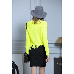 Fluorescent knit women jacket coatigan long sleeve V-neck cardigan sweaters