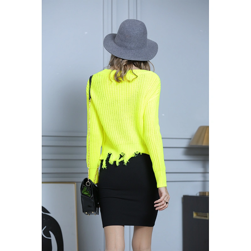 Fluorescent knit women jacket coatigan long sleeve V-neck cardigan sweaters