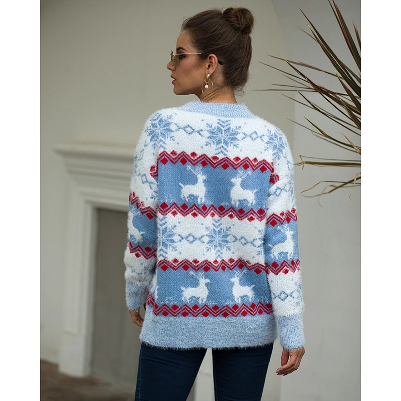 Christmas women fall winter snowflake fawn girl pullover sweaters