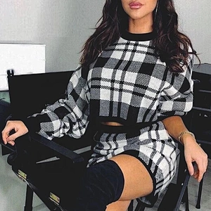 Knitted plaid sweater dress long sleeve Women autumn elegant Winter female women sweater dress