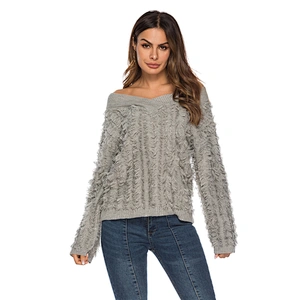 Fashion women autumn clothes casual V-neck knitwear personality tassel knit sweater ladies