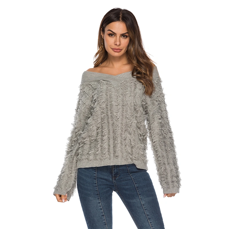 Fashion women autumn clothes casual V-neck knitwear personality tassel knit sweater ladies