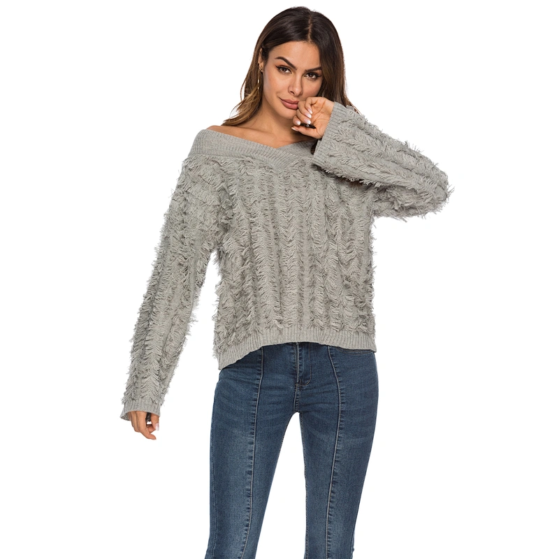 Fashion women autumn clothes casual V-neck knitwear personality tassel knit sweater ladies