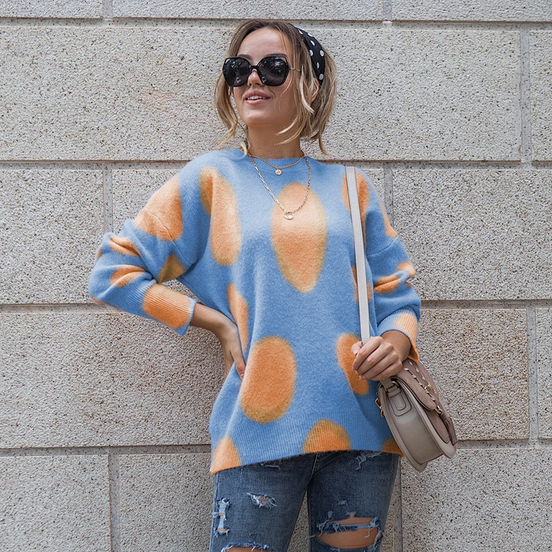 Fall winter clothing contrast color teens winter polka dot women's pullover sweaters