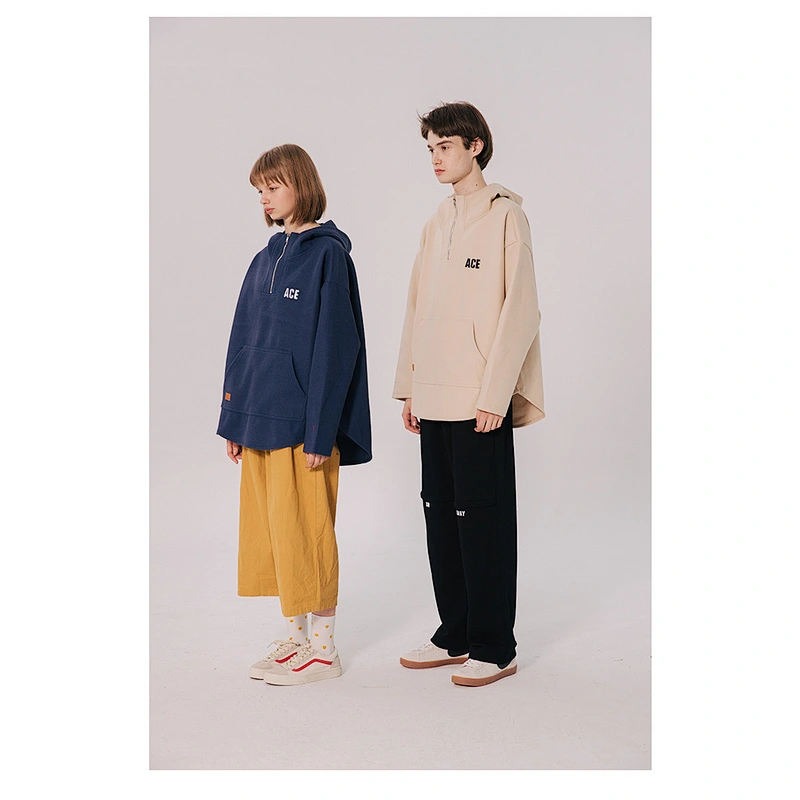 Fshion couple long sleeve 1/4 quarter zip pullover men women loose irregular hem pullover hooded sweatshirt