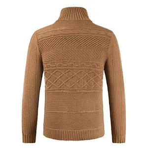 New Knitted Coatdigan Leather Button Neck Long Sleeve Cardigan Men Sweaters