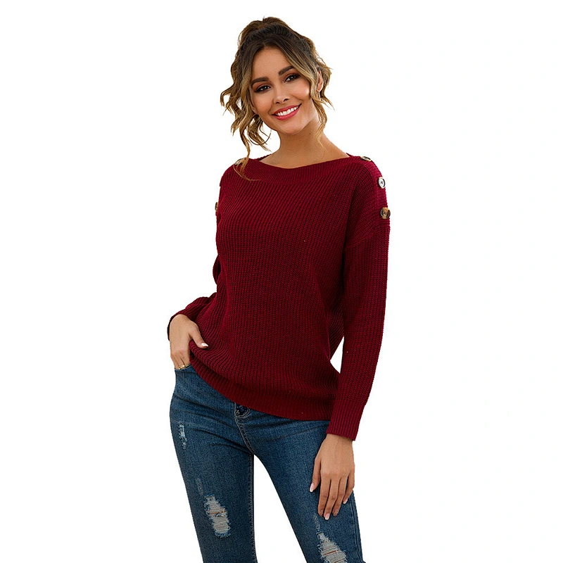Custom Women New Design Autumn Winter Clothing Plain Solid Button Up Loose Pullover knitted Sweaters Cardigans