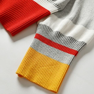 Winter contrast-coloured rib women knitting V-neck long-sleeved coatigan sweaters