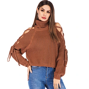Autumn turtleneck pullover lady sexy strapless knit women sweaters