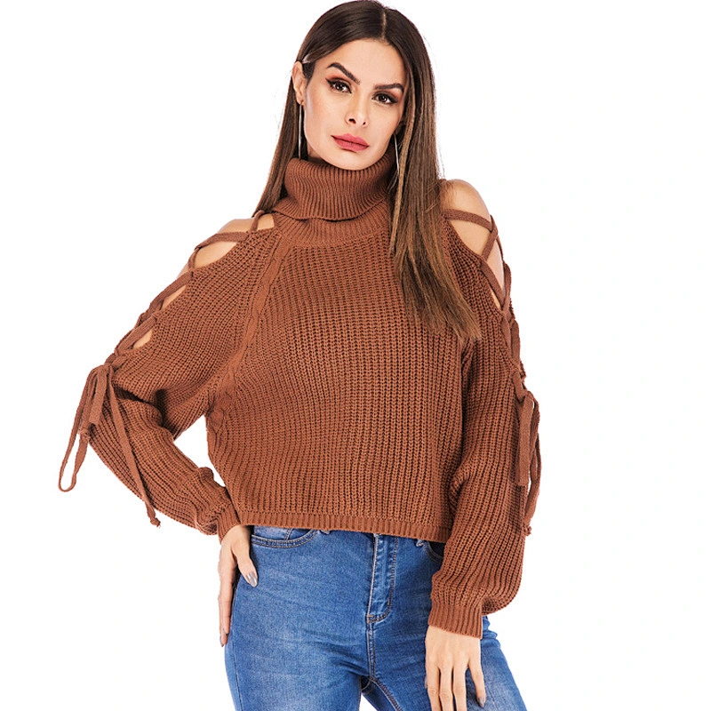 Autumn turtleneck pullover lady sexy strapless knit women sweaters