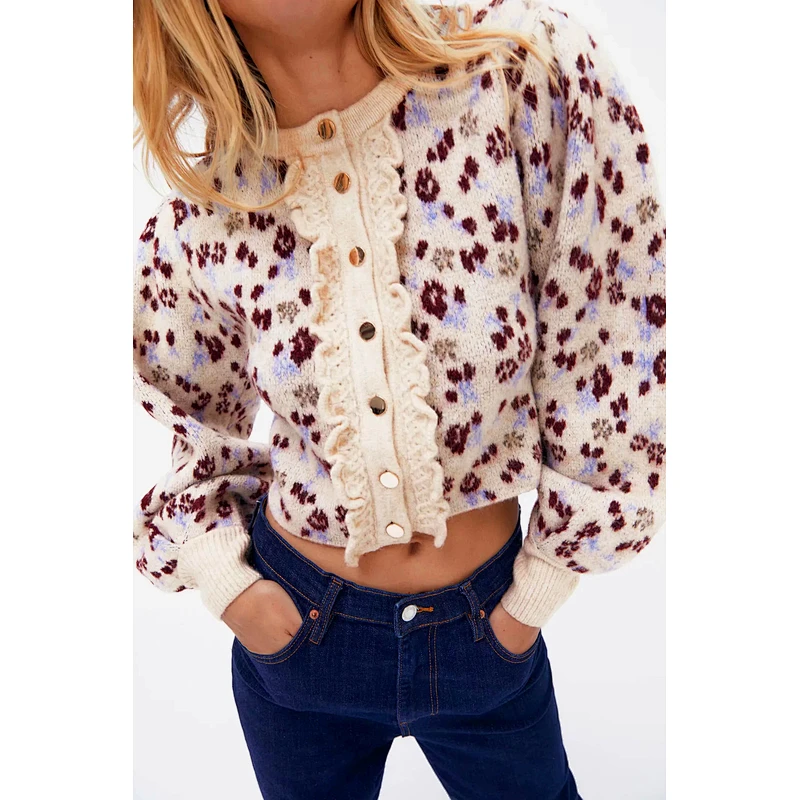 Jacquard Cropped Knitted womens crop Cardigan Sweater luxury gg wrap women sweaters