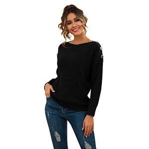 Custom Women New Design Autumn Winter Clothing Plain Solid Button Up Loose Pullover knitted Sweaters Cardigans