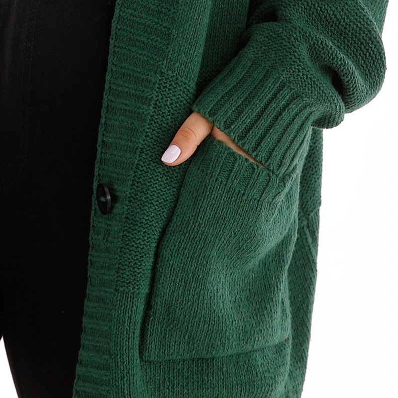 Winter pocket fashion jacket solid color plus size women cheap casual korean cardigan sweaters long loose oversized custom