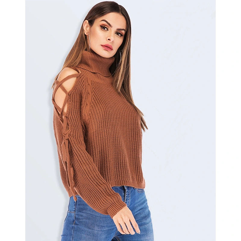 Autumn turtleneck pullover lady sexy strapless knit women sweaters