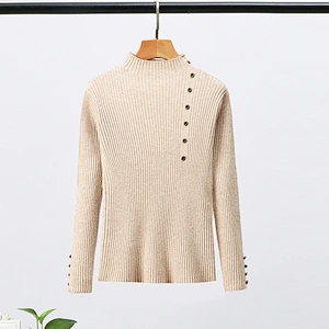 Multi-color Winter Clothing Solid Color Pullover Button Casual Womens Knit Sweaters