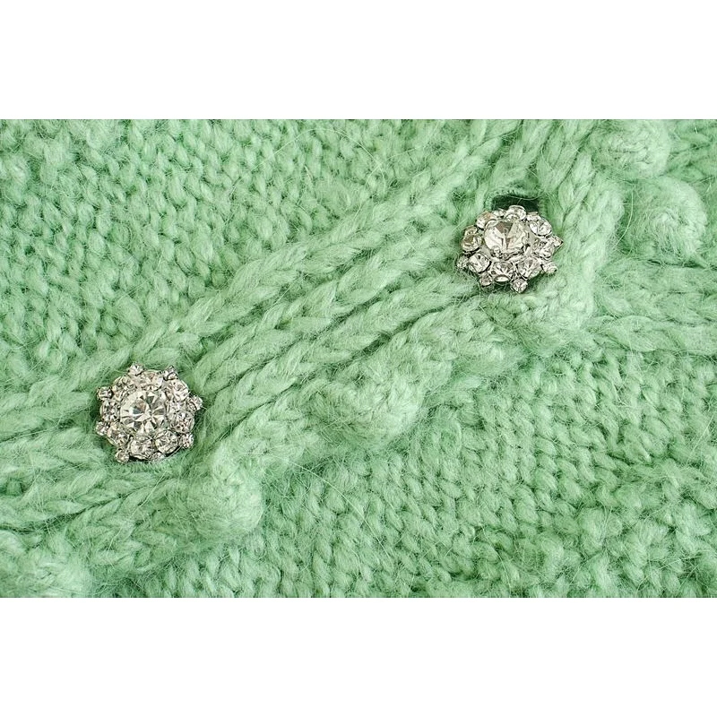 Women Textured Weave Cropped Knitted Cardigan Sweater Vintage Long Sleeve Button Cardigan