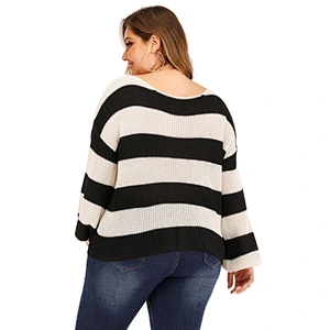 wholesale 2020 knitted Classic black and white stripes women pullover sweaters plus size sweater