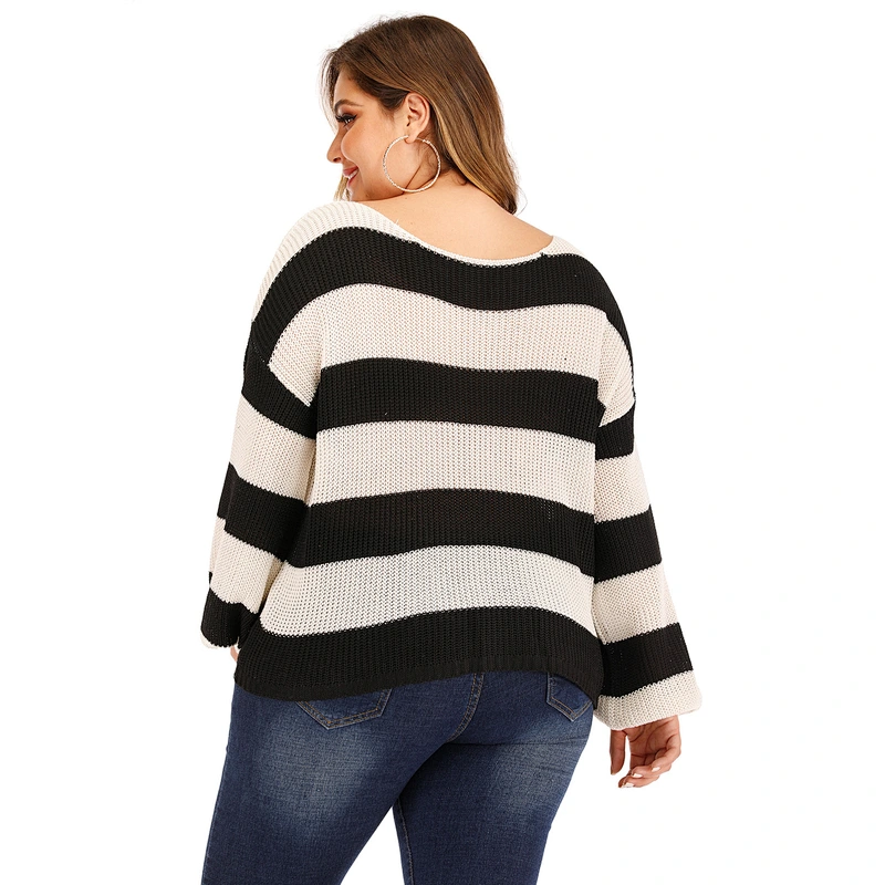 wholesale 2020 knitted Classic black and white stripes women pullover sweaters plus size sweater