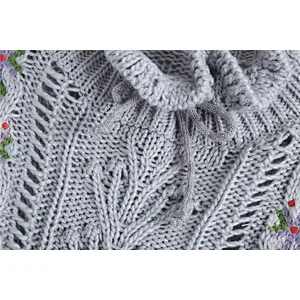 Fashion Embroidery Ruffled Loose custom pullover sweater knit women spring trendy sweater