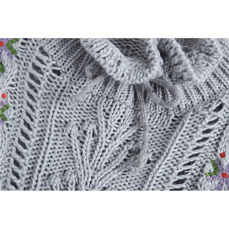 Fashion Embroidery Ruffled Loose custom pullover sweater knit women spring trendy sweater