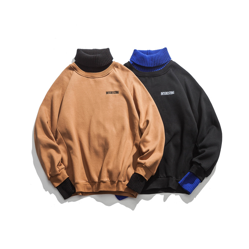 Wholesale custom high quality embroidered men turtleneck stock pullover women knitted oversized hoodie
