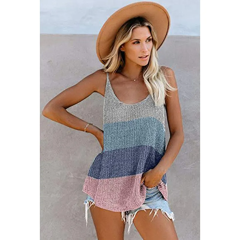 Fashion small vest color women clothes round neck knitted beach shirt