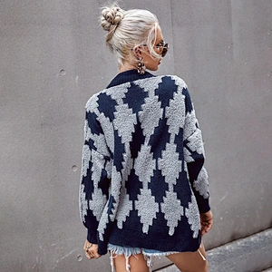 Winter plaid lazy style sweater cardigan women loose plus size sweaters