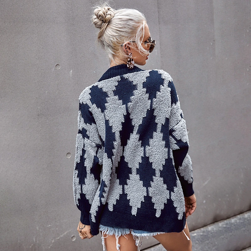 Winter plaid lazy style sweater cardigan women loose plus size sweaters
