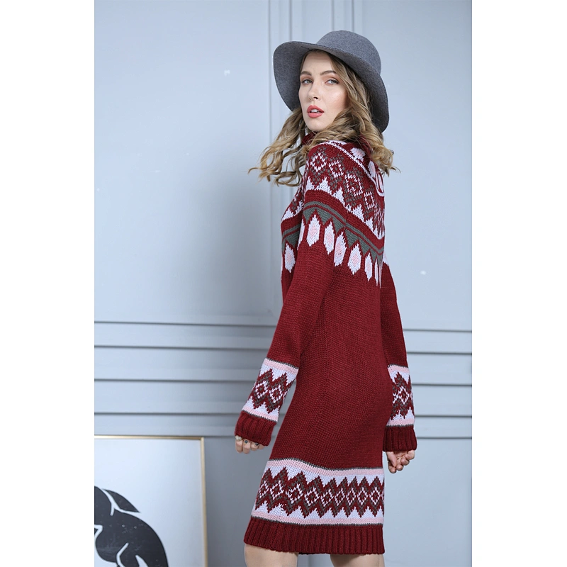 Heavy-gauge rolled-up styling women clothing oversized christmas sweater dress