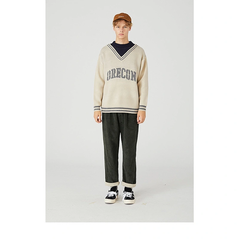 Unisex custom clothing knitted college jacquard sweater for men pullover couple oversized sweater