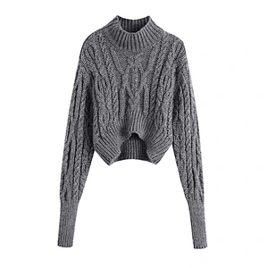 Asymmetric Cropped Cable-knit custom turtleneck crop top sweater woman warm Knitted sweater