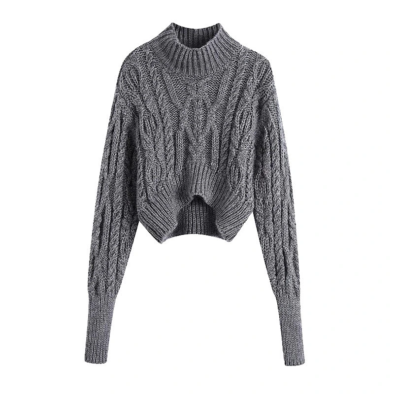 Asymmetric Cropped Cable-knit custom turtleneck crop top sweater woman warm Knitted sweater