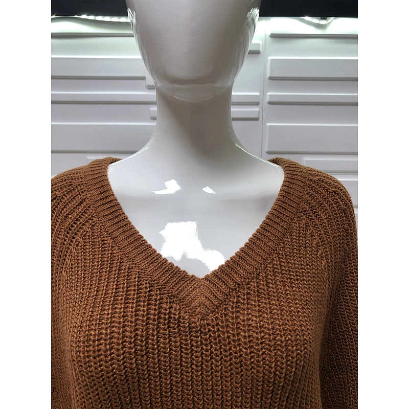 V Neck Fashion Clothes Women Pullover Sweater Casual Knitwear