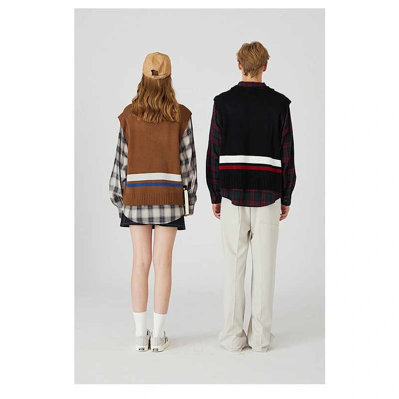 Wholesale Men high qulity fall knitted sweater new plaid t-shirts custom knit sweater vest
