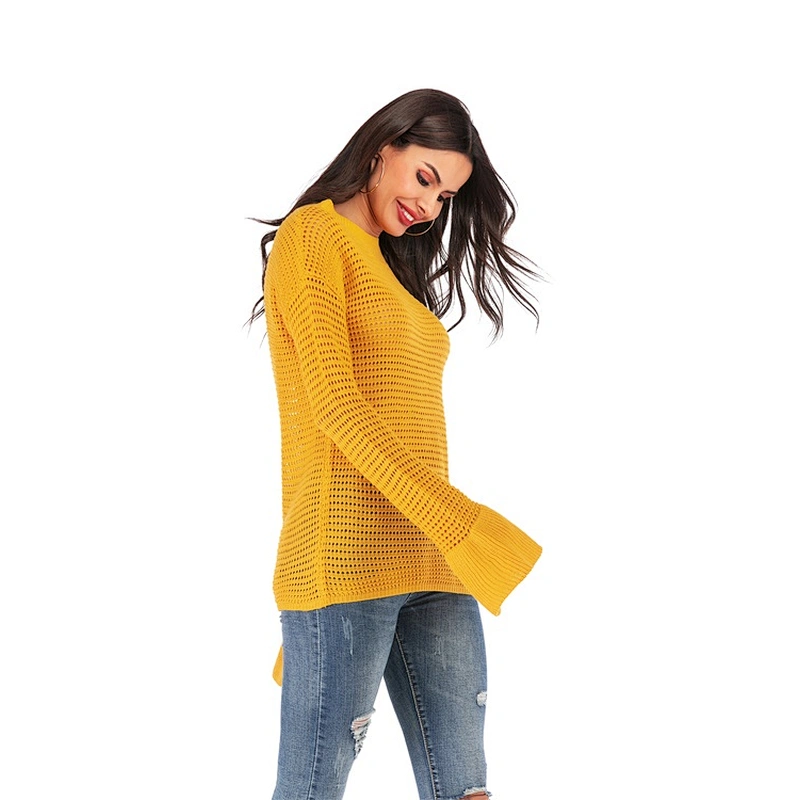 Round neck new plus size knitwear fashion apparel trumpet sleeve sweater