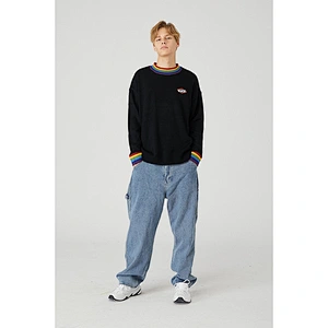 Unisex high collar oversize knitted sweater with logo custom embroidery men korean loose knitted sweater