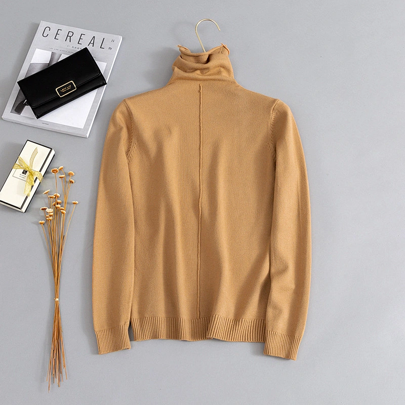 Autumn mid to heavy-gauge knitwear high neck slouchy pullover cosy women sweaters