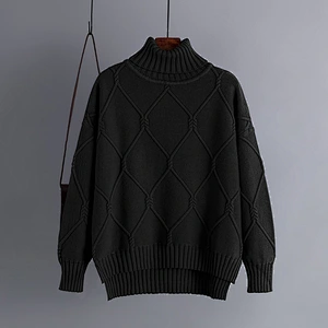 High neck fashion new turtleneck warm sweater loose pullover plus size knit sweater for women