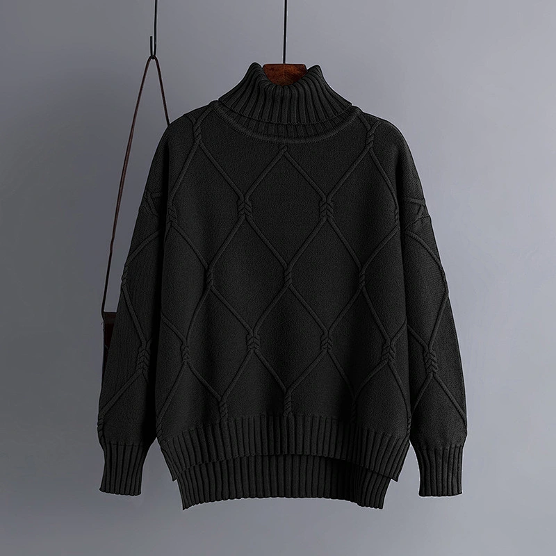 High neck fashion new turtleneck warm sweater loose pullover plus size knit sweater for women
