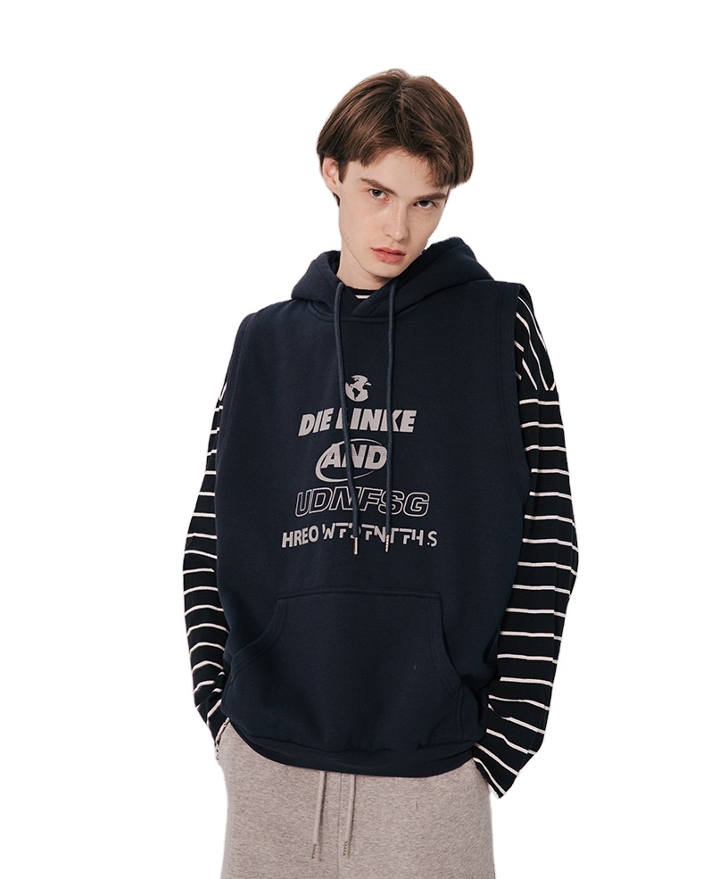 Unisex clothing adult sleeveless vest sweatshirt custom pullover hoodie pure color print hoodie
