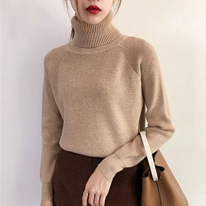 Fall clothing for women pullover knit sweater top for ladies Turtleneck black sweater women