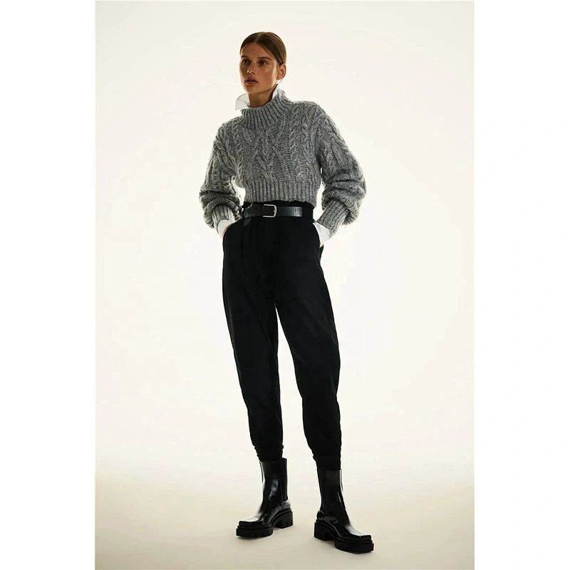 Asymmetric Cropped Cable-knit custom turtleneck crop top sweater woman warm Knitted sweater