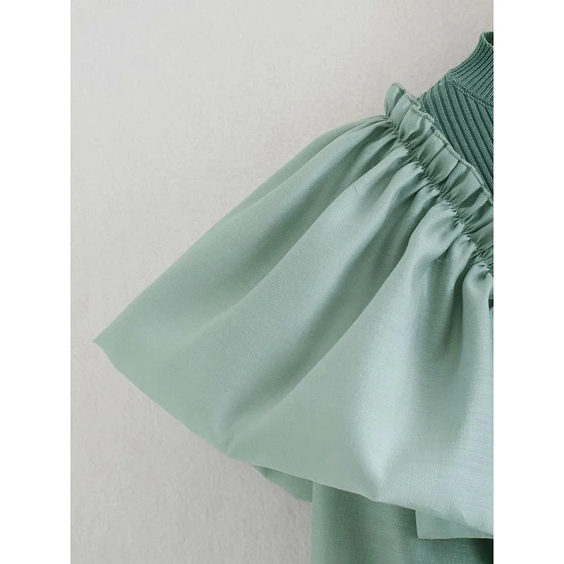 Autumn new fashion ruffle stitching stretch knitted casual blouses women knit sweater
