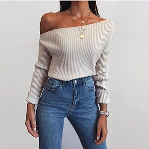 Women clothing slash neck sweaters pure color slim sweaters apparel stock
