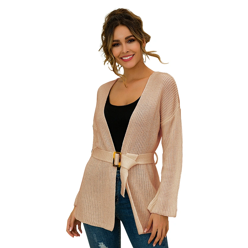 Winter Flare Sleeve Short Sweater Coat Women Cardigan Sweater With Waistband